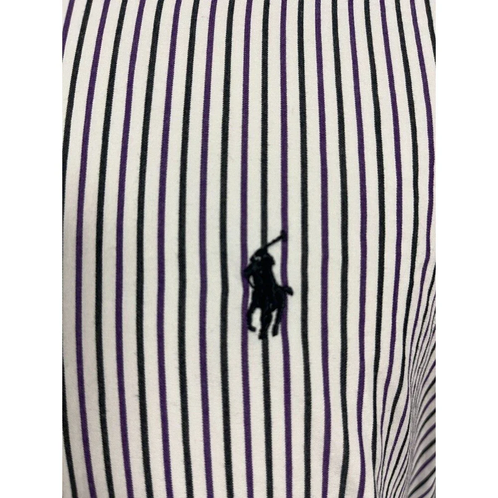 Polo Ralph Lauren McMeel Button Front Shirt Purple Green Stripe Men's Medium